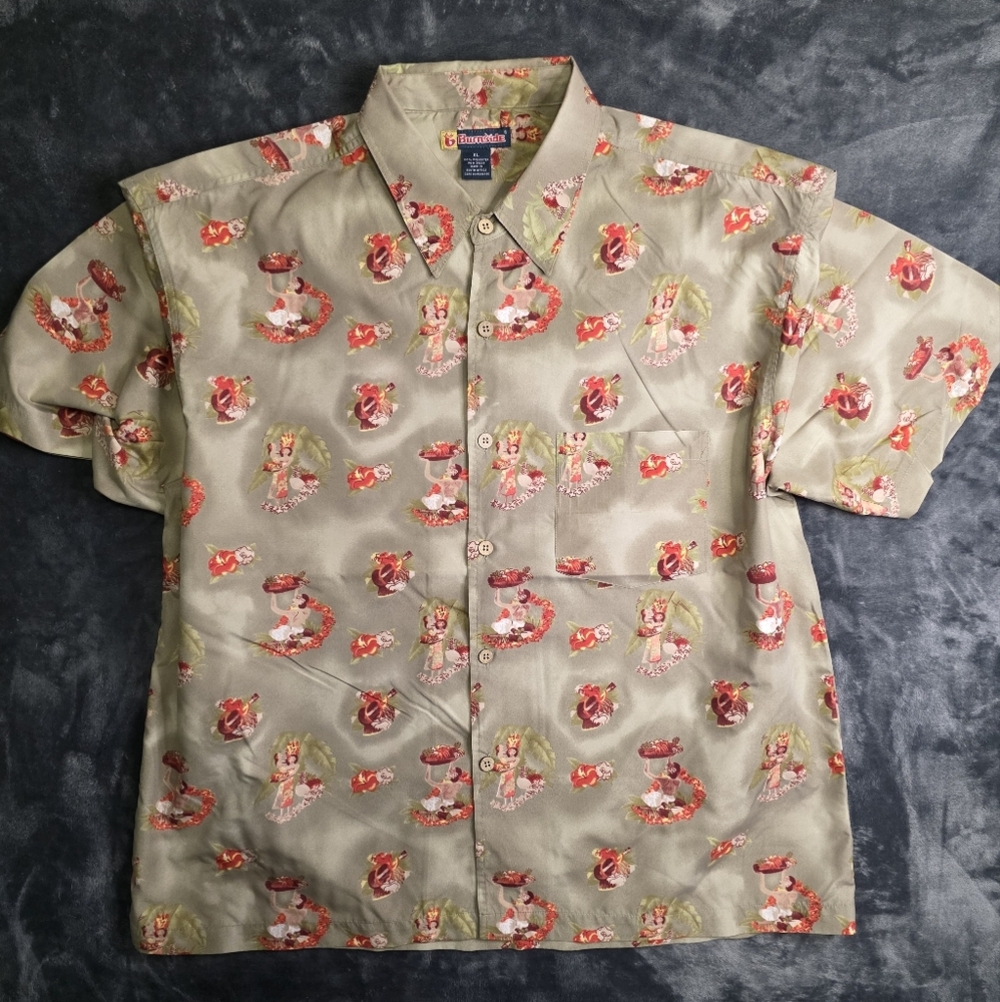 Burnside Olive Floral Short Sleeve Shirt
